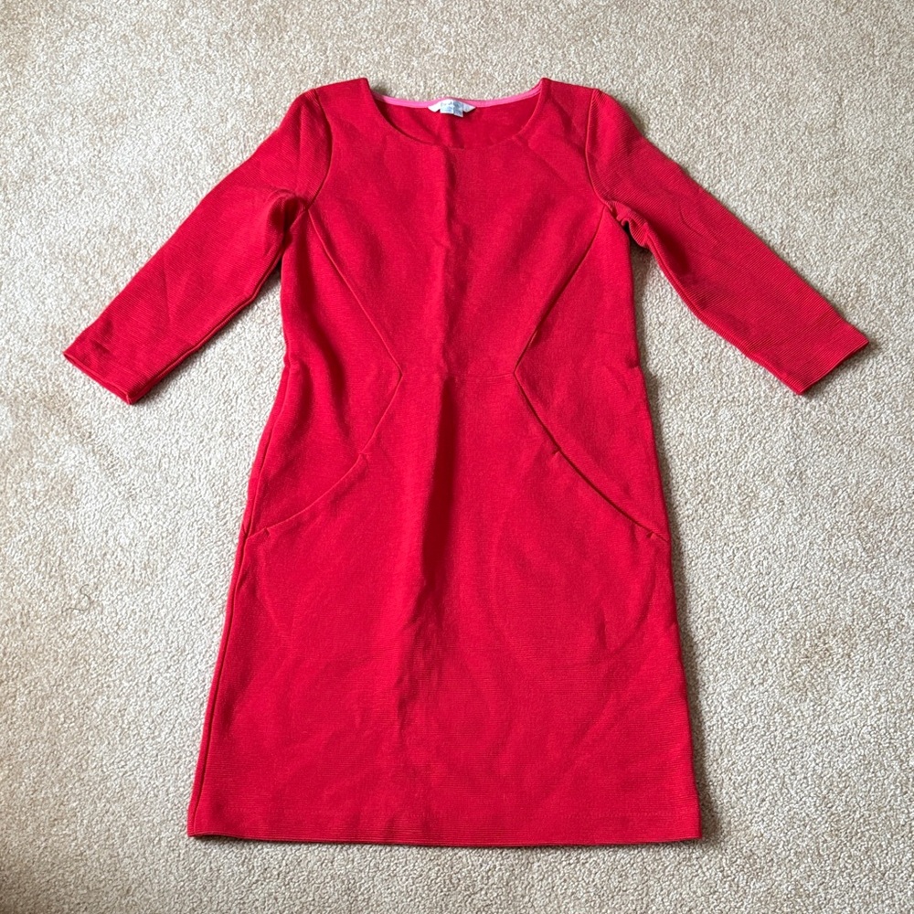 Boden Red Midi Dress with 3/4 Sleeves size 2R